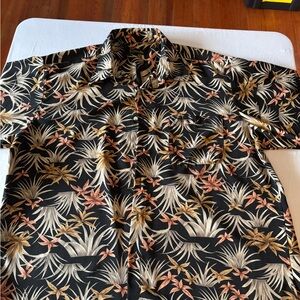 Tropical Black and Tan Casual Button Down Shirt